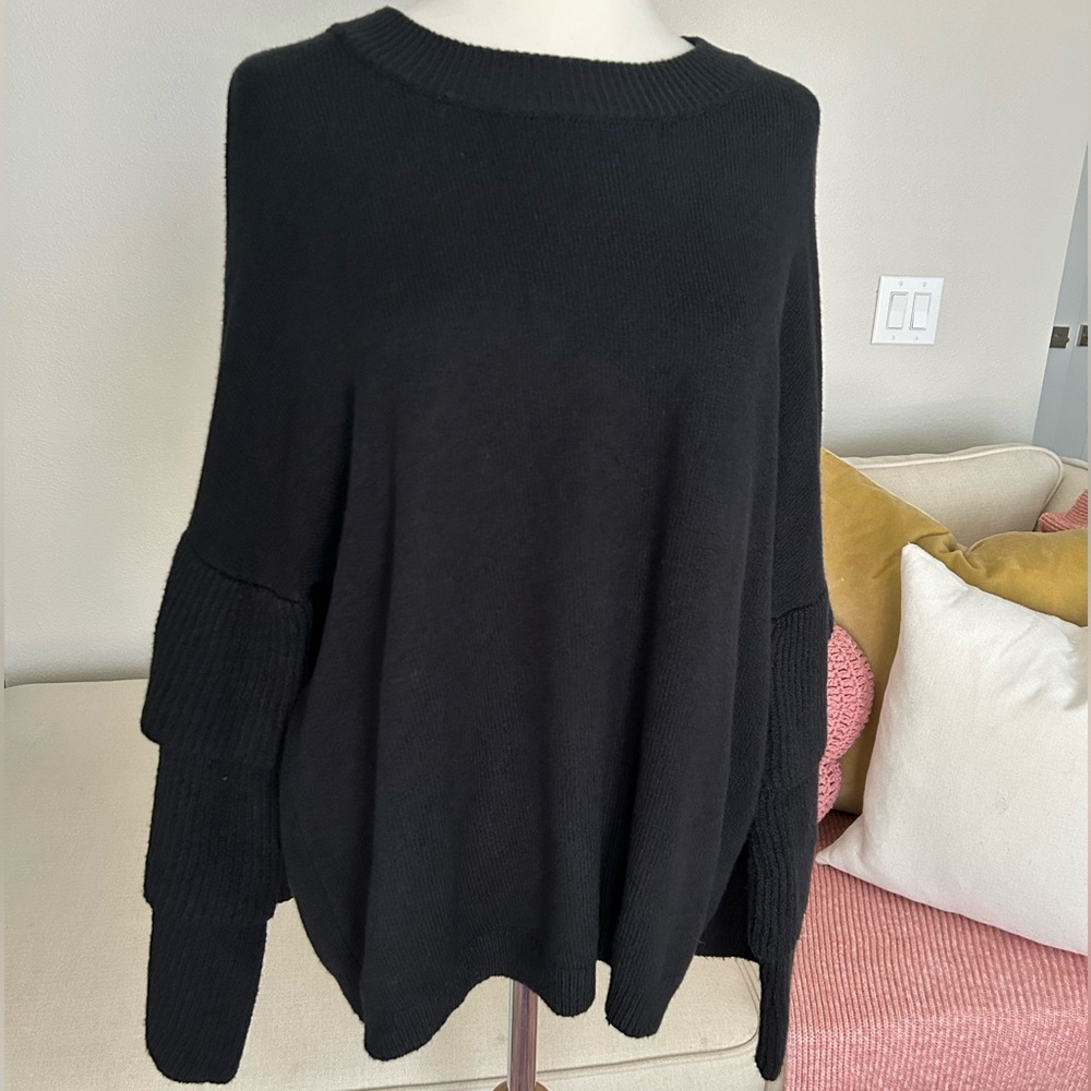 Who What Wear Black Sweater Ruffled Bell Sleeves